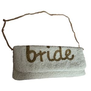 Beaded Bride Bag/ Clutch - Gold / White